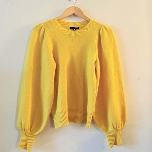 Aqua Women’s Cashmere Top Puff Balloon Long Sleeve Crew Neck Pullover Yellow-XS - Picture 1 of 9